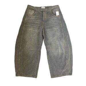 Free People Good Luck Barrel Leg Jeans, Archive Grey, Sz 32, Mid Rise, NWT